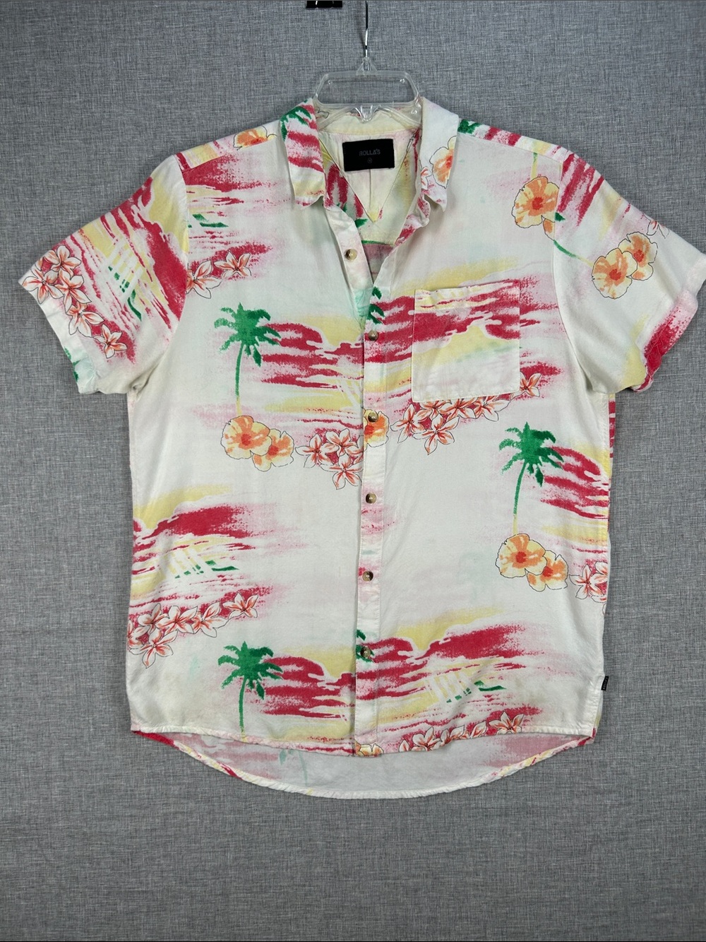 Rolla’s Men’s Medium Hawaiian Shirt Tropical Palm Floral Retro Resort